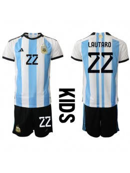 Argentina Lautaro Martinez #22 Dječji Domaci Dres kompleti SP 2022 Kratak Rukavima (+ kratke hlače)